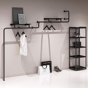 Estante <span class=keywords><strong>de</strong></span> exhibición para tienda <span class=keywords><strong>de</strong></span> ropa <span class=keywords><strong>de</strong></span> mujer, colgador <span class=keywords><strong>de</strong></span> pared multicapa negro <span class=keywords><strong>de</strong></span> hierro Simple, estilo moderno, el mejor uso minorista en línea - Product Image 2