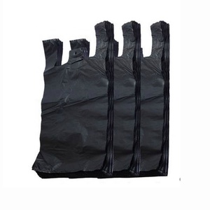 Wholesale custom hdpe plain black plastic t-shirt bag hdpe shopping grocery tote bag