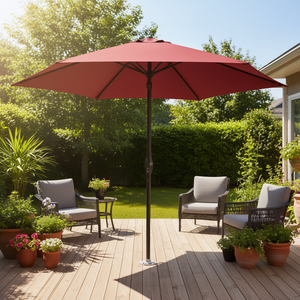 Sombrilla de Patio para Exteriores Sunshine Home de 10 Pies, Color Rojo Oscuro, Poste de Aluminio, Manivela de Inclinación, Diseño Contemporáneo - Product Image 2