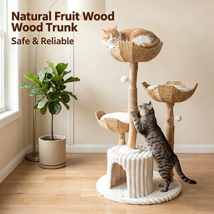 Tmall Arbre à chat en bois de frappeur, avec panier suspendu en bois massif, nid en rotin tressé et poteau en sisal, pour chat de grande taille Foreign Tr - Product Image 5