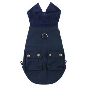 Vintage winddichte hondenjas met corduroy kraag, zak & riemlus - Retro buitenjas voor huisdieren - Product Image 2