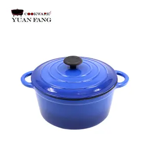 Olla de cocina de hierro fundido esmaltado azul, cazuela redonda, horno francés holandés con cubierta, 20/22/24/26/28CM, gran oferta