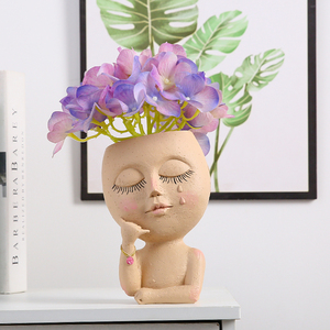 Wholesale <strong>Cute</strong> Indoor Succulent <strong>Plants</strong> Pots Face Planter With Drainage Hole Head Flower Pot - Product Image 2