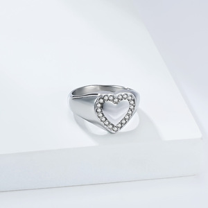 Heart Shaped Diamond <b>Ring</b> Pave Setting <b>Titanium</b> Steel Plated 18K Gold Unisex Fashion Jewelry Gift - Product Image 3