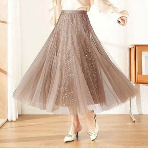 Personnalisé Élégant Luxe <span class=keywords><strong>Femme</strong></span> Taille Haute Midi Jupe Plissée Paillettes Maille Pure <span class=keywords><strong>Tutu</strong></span> Jupe Longue Doux Décontracté Durable - Product Image 1