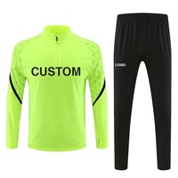 Setelan olahraga sepak bola ritsleting 1/4 kustom setelan olahraga tim 2 buah Pria 100% poliester pakaian olahraga latihan sepak bola