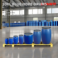 Fût en plastique bleu de 200 litres, HDPE, à ouverture supérieure, qualité alimentaire, recyclable, pour l'emballage de l'eau, des aliments, de l'huile, capacité de 55 gallons
