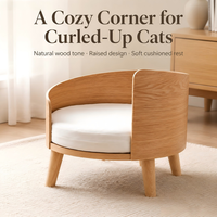 Lit pour chat en bois d'ash massif naturel moderne et personnalisé avec coussin amovible et lavable, design confortable de type grotte pour chat, emballé en carton pour une utilisation en intérieur