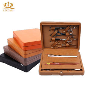 고품질 휴대용 원목 천연 가죽 헤어 가위 디스플레이 포장 박스 케이스 살롱 바버 도구 빗 정리함 - Product Image 1