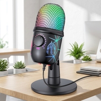 Microphone Condensateur USB RGB Plug-and-Play à Directivité Cardioïde avec Affichage LED et Réduction du Bruit pour Enregistrement de Podcast et Gaming