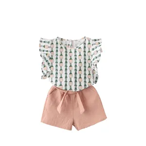 Meisjes Zomer Nieuwe Meisjes Dames Kinderen Baby Kanten Ruches Mouwloze Vest + Shorts