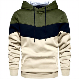 Sweat-shirt à capuche pour homme, color block, en coton tricoté, molleton, coupe classique, streetwear d'hiver - Product Image 1