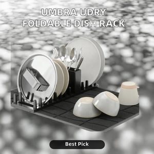 Escurridor de Platos Plegable <span class=keywords><strong>Umbra</strong></span> Udry de Plástico para Piso con Tapete de Microfibra, Multifuncional y Apto para Lavavajillas - Product Image 3