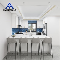 Meubles de cuisine AMAZBUILD modernes de style Shaker blanc avec comptoir en quartz à grain de marbre