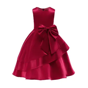 长款儿童缎子连衣裙红色公主连衣裙定制批发