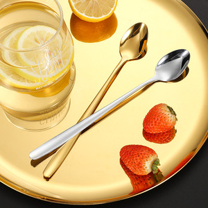 Cuillère à café à long manche en acier inoxydable, agitateur de dessert réutilisable, couleur unie, forme ronde, pour mélanger le thé, le lait et les boissons - Product Image 4