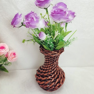Handmade Rattan <b>Vase</b> Round Tabletop Decorative Flower Basket For Home Desktop Use - Product Image 1