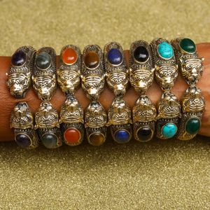 Bagues vintage en pierre précieuse tête de lion pour hommes, bagues en laiton faites à la main avec pierres naturelles, bijoux de mode en gros - Product Image 1
