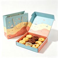 Boîte cadeau personnalisée avec logo, vente en gros, OEM, ODM, design gratuit, thème marin, voilier, vague, biscuits, avec sac en papier, ensemble d'emballage pour desserts côtiers
