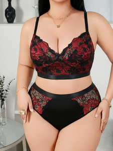SMOOTH Set Lingerie Plus Size con <span class=keywords><strong>Top</strong></span> Corto in <span class=keywords><strong>Pizzo</strong></span> Floreale per Donne, <span class=keywords><strong>Intimo</strong></span> Sexy Traspirante in Due Pezzi - Product Image 5