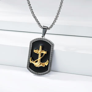 Stainless Steel Anchor Pendant <b>Necklace</b> For Men Black And Gold Dog Tag Chain Jewelry Fashion <b>Statement</b> Piece - Product Image 4