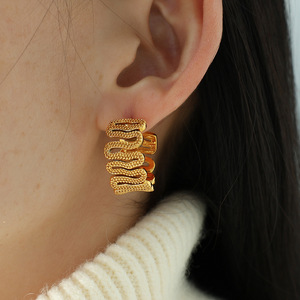 Geometric Huggie <b>Earrings</b> Gold Zinc Alloy Irregular Design Stainless Steel <b>Post</b> EH215 - Product Image 4