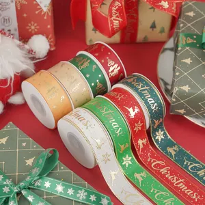 Oem tùy chỉnh giáng sinh trang trí bông tuyết in Quà Tặng đóng gói Bow băng gói Ribbon Set cho Giáng sinh kỳ nghỉ