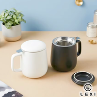 Mug à infuseur à thé en céramique avec couvercle, filtre en acier inoxydable, blanc, noir mat, corps rond, poignée carrée, pour le bureau, la maison, cadeau