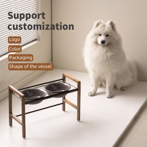 Shamitao Dayanıklı 3'ü 1 Arada Evcil Hayvan Çift Kase Entegre Tasarım Eğimli Mama Su Köpek Kedi Seramik Kase Ahşap Standlı Yükseltilmiş Dış Mekan Kullanımı - Product Image 1