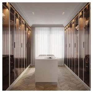 Armoire en bois abordable et peu encombrante pour la maison, en contreplaqué blanc en forme de L, avec étagère en verre - Product Image 3