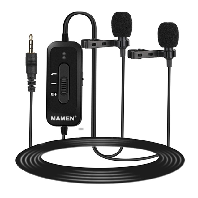 Mini Professional Dual Head 3.5mm Condenser Noise Cancelling 8m Cable Recording Clip Lapel Lavalier Microphone Smart Wired