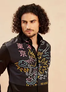 เสื้อเชิ้ตผู้ชาย YAKUZA ผ้าฝ้าย 100% สวมใส่สบาย ระบายอากาศได้ดี แห้งเร็ว ปกติดกระดุม แขนยาว รับผลิตแบบ OEM สีดำ - Product Image 2