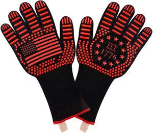 طقم قفازات سيليكون مقاومة للحريق من الشواية المطبوعة ، قفازات أمان للعمال ، فرن لاصق مقطوع مسامي - Product Image 3