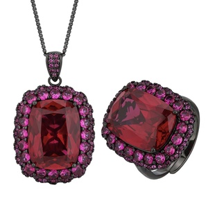 High Quality Eco-friendly Copper 12*16mm Red Blue Zircon Black Gold Plated Retro Pendant Set Zirconia Jewelry Set - Product Image 1