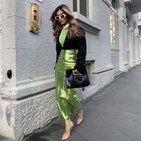 Rock für Frauen Großhandel New Slim-Fit Wickel Eleganter Rock Frauen Kleid Metallic Green Pu Leder Long