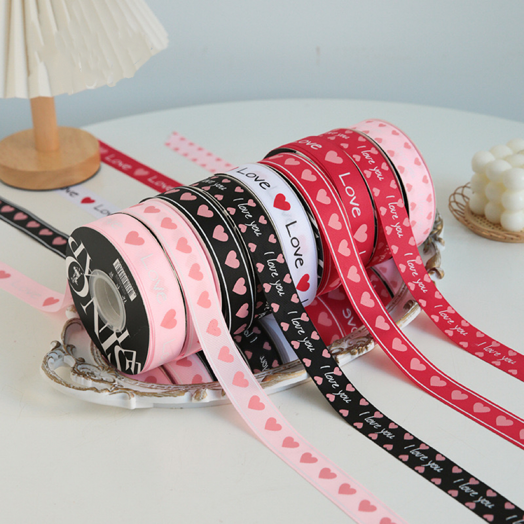 Wholesale 2.5cm*25 Yards Valentine's Day Ribbon love You Gift Ribbons Bouquet Cake Decoration Ribbon