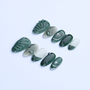 Faux ongles en ABS de haute qualité, style français, forme cercueil, stiletto, à presser, pour les doigts, faits à la main - Product Image 3