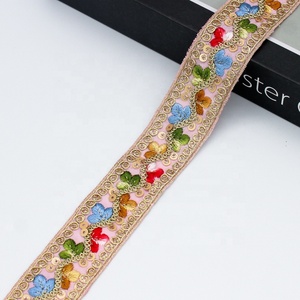 인도풍 골드 장식 프렌치 레이스 100% 폴리에스터 재봉 공예 장식용 스팽글 사리 테두리 자수 리본 웨딩용 - Product Image 5