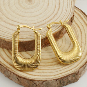 Zogxin Geometric U Shaped Hoop Earrings Gold Silver Stainless Steel Stud Earrings Fashion Jewelry For Women - Product Image 4