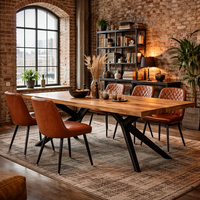 Table à manger en bois massif Akku Arts |   Conception industrielle à pieds en X |   Pliable et fait main |   Finition antique |   Meubles de maison sous garantie 3 ans