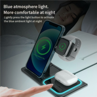 Station de charge sans fil pliable 3 en 1 pour ordinateur de bureau, chargeur sans fil rapide, adaptateur de station d'accueil de voyage et lumière pour iPhone, iWatch et écouteurs