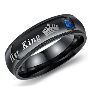 Wholesale gold couple ring design-Top Quality Stainless Steel Her King His Queen Couple rings design