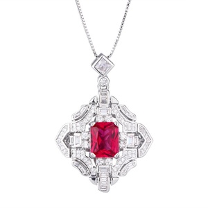 Premium Matte Finish Eco-friendly <b>Copper</b> 8*10mm Red Cubic Zirconia Jewelry High Quality Dainty Woman Personalize Necklace - Product Image 1