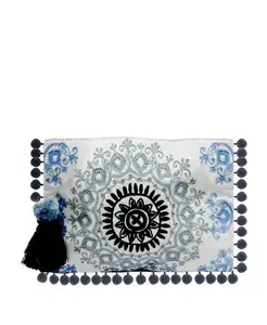 Women's Shoulders Bags For Beach And Travel Hand Embroidered With Pom Pom Lace Clutch Bag Lady style PU leather designer handbag