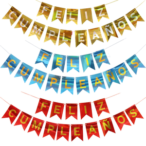 Guirnalda <span class=keywords><strong>de</strong></span> Banderines con Estampado en Caliente <span class=keywords><strong>de</strong></span> Feliz Cumpleaños en Español para Decoración <span class=keywords><strong>de</strong></span> Fondo <span class=keywords><strong>de</strong></span> Fiesta, Venta al por Mayor - Product Image 1