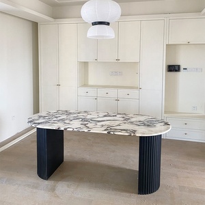 Gran oferta, diseño nórdico moderno, superficie pulida, rosa, Calacatta, <span class=keywords><strong>viola</strong></span>, mesa de comedor de mármol Natural ovalada con patas de madera maciza negra - Product Image 2