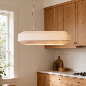 Japanese Style Pendant <b>Light</b> Modern Minimalist Fabric Lamp Long Strip Design For <b>Dining</b> Room White E27 Energy Saving Lamp - Product Image 2