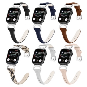 Para <span class=keywords><strong>Apple</strong></span> Watch 38mm 40mm 42mm 44mm diseño de cuerno de buey diamante en forma de T correa de reloj delgada de cuero genuino - Product Image 1