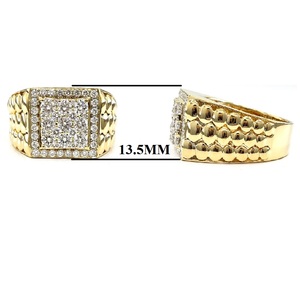 18K Yellow Gold Signet Ring Men Natural Diamond Heavy Chunky Square Promise Beaded Texture <b>Micro</b> Pave Mens Boss Hip Hop Supplier - Product Image 4