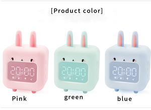 Réveil intelligent LED en forme de <span class=keywords><strong>lapin</strong></span> de dessin animé, lecture de musique, volume réglable, fonctionne sur piles, veilleuse numérique électronique bleue - Product Image 3